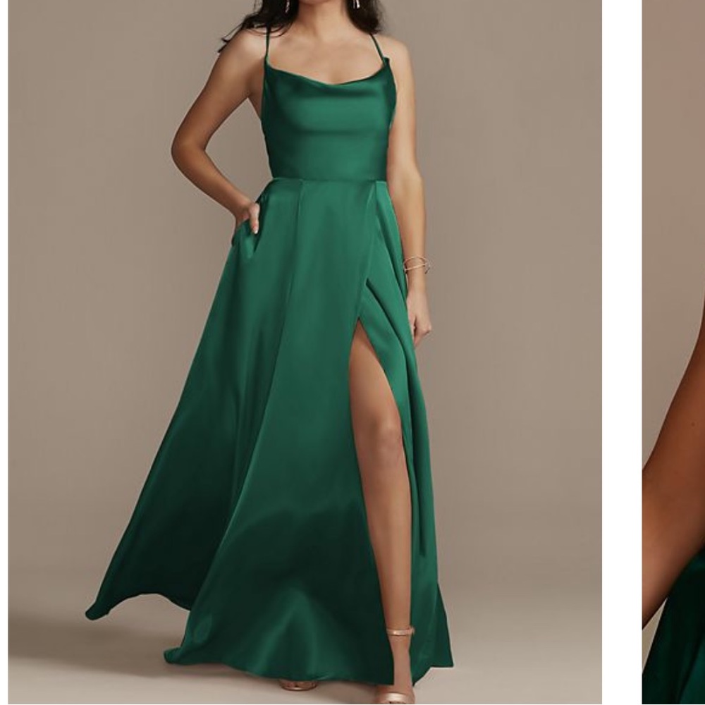 Davids bridal Galina signature cowl bridesmaid lace up back dress